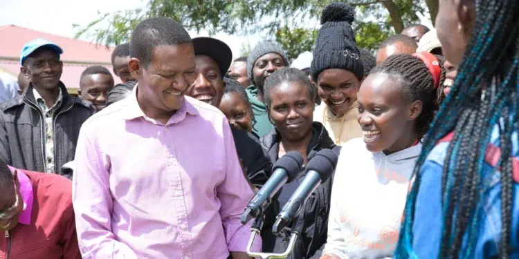 CS for Labour and Social Protection, Dr. Alred Mutua, alongside job seekers during the National Job Recruitment Program at Nyandarua National Polytechnic, Nyandarua County