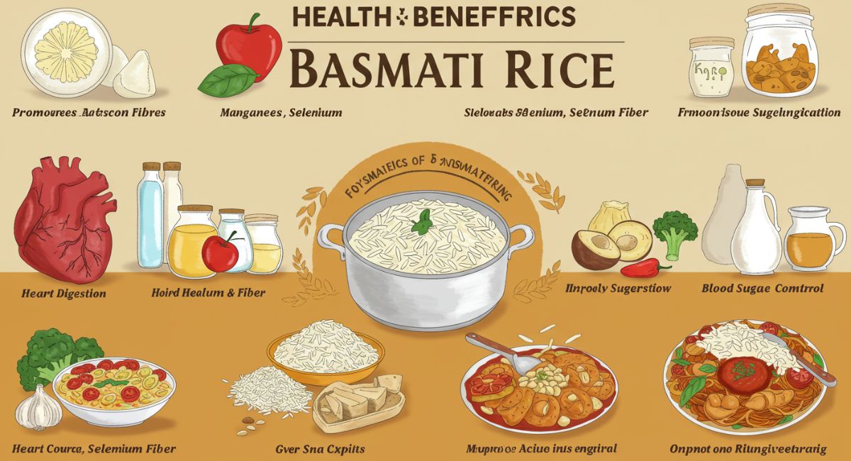 Bowl of cooked basmati rice showcasing health benefits