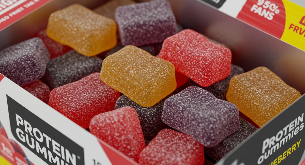 Colorful protein gummies for fitness and muscle recovery
