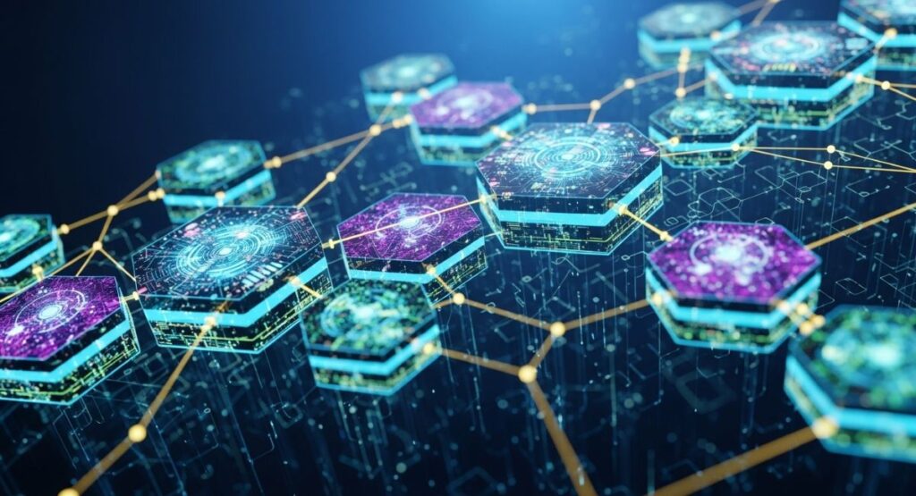 Abstract digital code background symbolizing cosjfxhr technology and innovation.